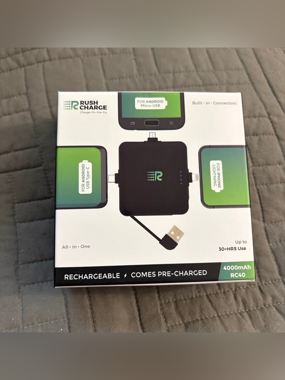Rush Charge 4000mAh Portable Charger Power Bank - Black